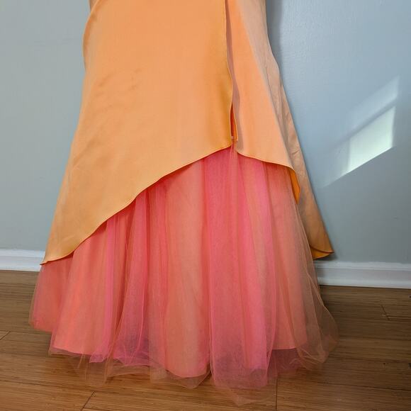 Y2K Prom Dress Maxi Gown 10 Orange Corset Vintage Glam Floral Mermaid Strapless - Picture 3 of 11